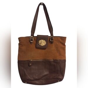 Emma Fox Two-Tone Brown Leather Suede Shoulder Bag